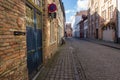 Architecture of bicked street of Brugge town in Begium Royalty Free Stock Photo