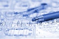 Architecture blueprint & pencil, compass Royalty Free Stock Photo