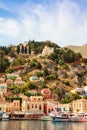 Architecture and boats on the Greek island of Symi. Royalty Free Stock Photo