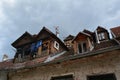 Architecture building close up of vintage roof and mansard in the Old town of Zagreb