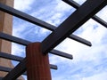 Architecture and building construction with structural steel and red bricks.