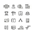 Architecture, building planning, house construction line vector icons set Royalty Free Stock Photo