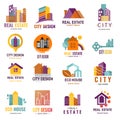 Architecture building skyscraper construction builder developer agency logo badge real estate company vector Royalty Free Stock Photo