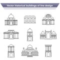 Architecture building symbols, historical building, black line icon of simple temple