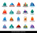 Architecture buildings geometry silhouette skyscraper construction builder developer agency logo badge real estate