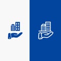 Architecture, Business, Modern, Sustainable Line and Glyph Solid icon Blue banner Line and Glyph Solid icon Blue banner