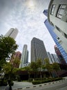 Architecture- Business Tower, fisheye lens effect. Tanjong Pagar, maxwells road, Singapore.  15. September 2020. Royalty Free Stock Photo