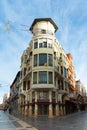 Architecture of calle ancha and gnomos regalos souvenir shop, Leon, Spain