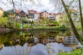 Architecture of Cesky Krumlov reflected in Vltava river, Czech Republic Royalty Free Stock Photo