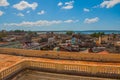 Architecture of Cienfuegos, Cuba. Top view of Cuban city and Bay