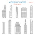 Architecture city skyscraper graphical lineart vector set Royalty Free Stock Photo