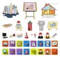 Architecture and construction cartoon,flat icons in set collection for design. Architect and equipment vector symbol Royalty Free Stock Photo