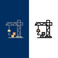 Architecture, Construction, Crane  Icons. Flat and Line Filled Icon Set Vector Blue Background Royalty Free Stock Photo