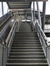 Architecture construction of elevator, escalator stairs and sky walk way, walk bridge between sky train station and department sto Royalty Free Stock Photo