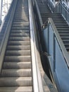 Architecture construction of elevator, escalator stairs and sky walk way, walk bridge between sky train station and department Royalty Free Stock Photo