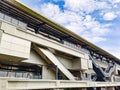 Architecture construction of elevator, escalator stairs and sky walk way, walk bridge between sky train station and department Royalty Free Stock Photo