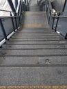 Architecture construction of elevator, escalator stairs and sky walk way, walk bridge between sky train station and department Royalty Free Stock Photo