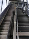 Architecture construction of elevator, escalator stairs and sky walk way, walk bridge between sky train station and department sto Royalty Free Stock Photo