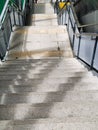 Architecture construction of elevator, escalator stairs and sky walk way, walk bridge between sky train station and department sto Royalty Free Stock Photo