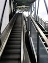 Architecture construction of elevator, escalator stairs and sky walk way, walk bridge between sky train station and department sto Royalty Free Stock Photo