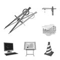 Architecture and construction monochrome icons in set collection for design. Architect and equipment vector symbol stock Royalty Free Stock Photo