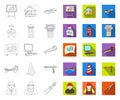 Architecture and construction outline,flat icons in set collection for design. Architect and equipment vector symbol Royalty Free Stock Photo