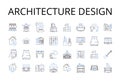 Architecture design line icons collection. Building design, Structural engineering, Urban planning, Landscape