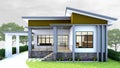 Architecture Design of Modern Small House Thai Style Exterior Facade Concept 3D Perspective, rendering with landscape enviroment.
