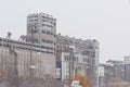 Detail of abandoned Canada Malting Silo`s along Lachine Canal, Montreal, in the snow Royalty Free Stock Photo