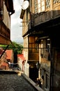 An architecture detail of house in Tbilisi, Georgia. Local building style wooden balconies Royalty Free Stock Photo