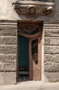 An architecture detail of house in Tbilisi, Georgia. Local building style wooden balconies Royalty Free Stock Photo