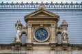 Architecture details - clock on historic building, Bucuresti Romania Royalty Free Stock Photo