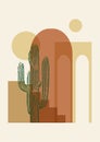 Architecture elements and cactus poster illustration. Modern aesthetic art, desert vibes.