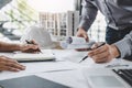 Architecture Engineer Teamwork Meeting, Drawing and working for architectural project and engineering tools on workplace, concept Royalty Free Stock Photo