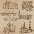 Architecture, Famous places - Hand drawn vectors Royalty Free Stock Photo