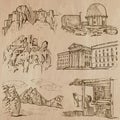 Architecture, Famous places - Hand drawn vectors Royalty Free Stock Photo