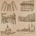 Architecture, Famous places - Hand drawn vectors Royalty Free Stock Photo