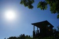 The sun shines over a children\'s treehouse in October. Berlin, Germany Royalty Free Stock Photo