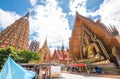 Architecture golden church with big buddha and pagoda in Wat Tham Sua Royalty Free Stock Photo