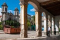 Architecture with a half-arch column in Old Havana.