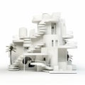 Abstract House And Stairs: Dada-inspired Sculptural Render In White