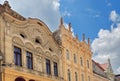 Landmark attraction in Brasov, Romania. Houses architecture on the Republicii Street