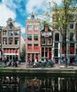 Architecture and houses with large windows on the waterfront, Amsterdam, Holland