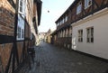 Architecture of houses and streets of the old quarter of Ribe - Denmark Royalty Free Stock Photo