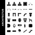 Architecture icon set includepad, footing, structure, stepped, sloped, column, concrete, single, door, double, sliding, bifold, Royalty Free Stock Photo