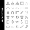 Architecture icon set includepad, footing, structure, stepped, sloped, column, concrete, single, door, double, sliding, bifold, Royalty Free Stock Photo