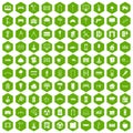 100 architecture icons hexagon green