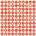 100 architecture icons hexagon orange