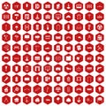 100 architecture icons hexagon red Royalty Free Stock Photo