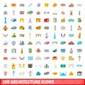 100 architecture icons set, cartoon style Royalty Free Stock Photo